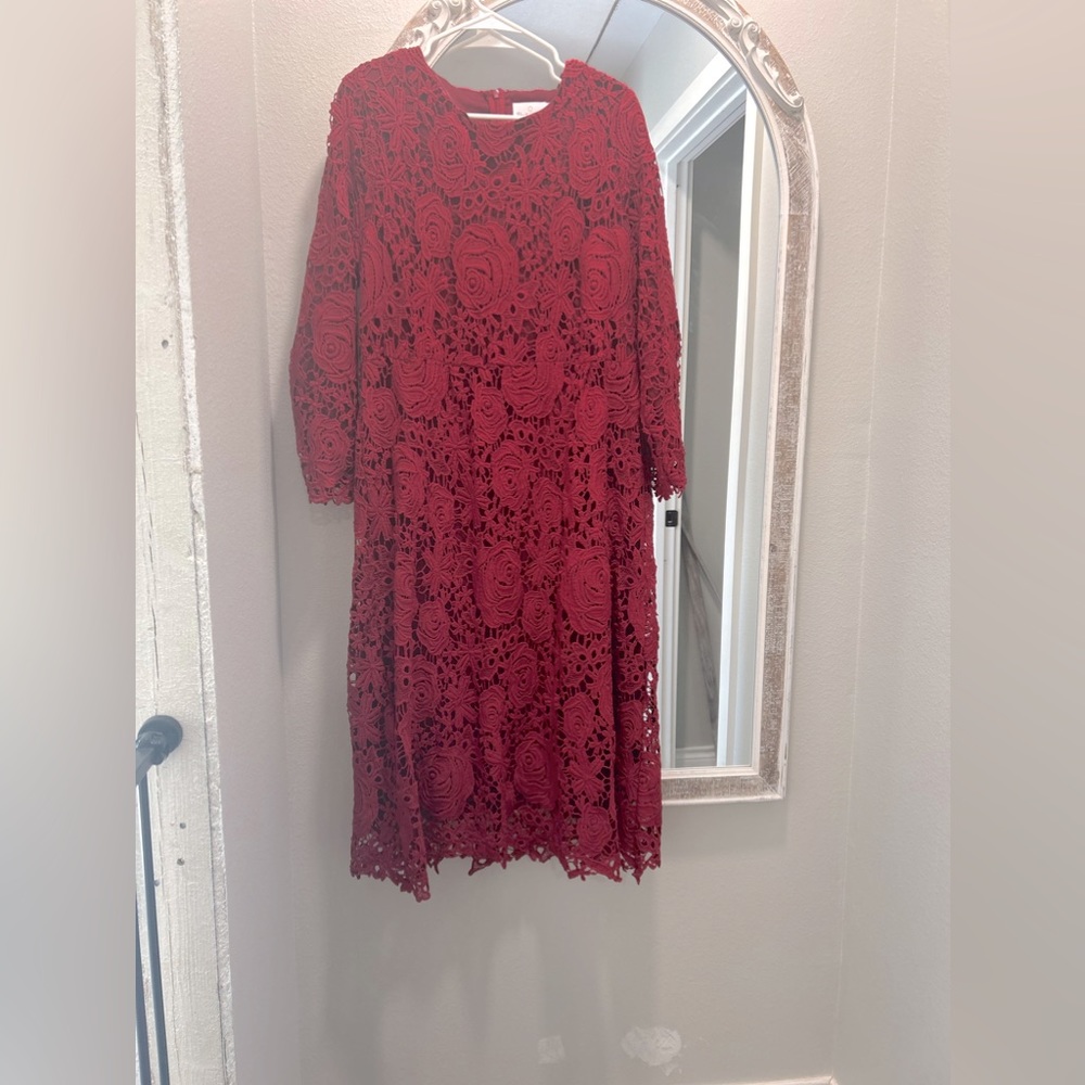 Dainty Jewells Red Long Sleeve Lace Dress
